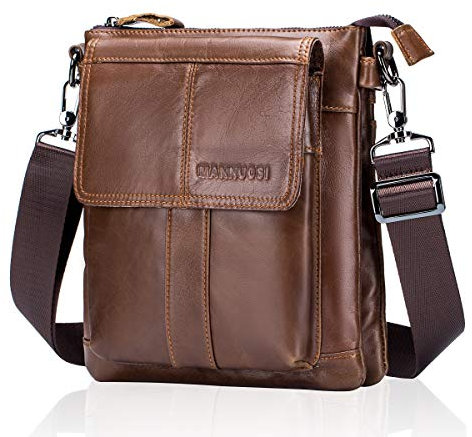 MANNUOSI Herren Schultertaschen Geschäft Erste Schicht Rindsleder Beiläufig Crossbody Tasche DE470 Braun