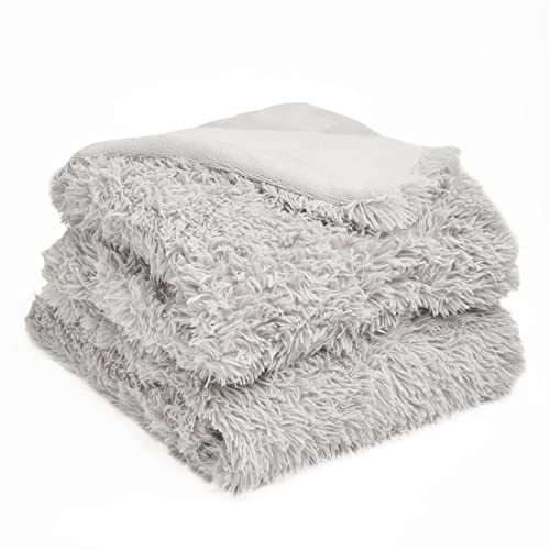 Sienna Super Fluffy Fleece Throw Shaggy Faux Fur Blanket Warm Reversible for Sofa Chair Bed - 150 x 200cm, Silver Grey