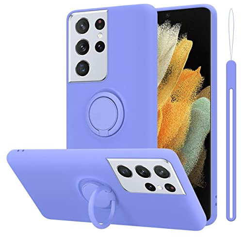 Cadorabo Hülle kompatibel mit Samsung Galaxy S21 Ultra Schutzhülle TPU Silikon Case Liquid Design mit Ring Slim Kratzfest Liquidsilikon Microfaser Case Hülle für Galaxy S21 Ultra in Lila