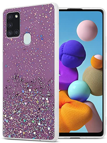 Cadorabo Hülle kompatibel mit Samsung Galaxy A21s Rundumschutz TPU Silikon Case Mädchen Glitzer Strass Design Slim Kratzfest Weiche Gummi Bling Schutzhülle für Samsung Galaxy A21s in Lila