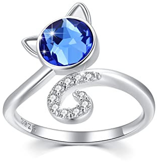 Damen Ring Katze 925 Sterling Silber verstellbar kristall Katze ringe Kitty Cat Offener Ring Schmuck für Mädchen Damen Kinder