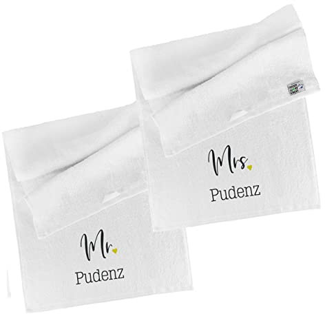 Herz & Heim® Handtuch Set -Mr & Mrs- mit Namen Bestickt, 2 Größen 50 x 100 cm