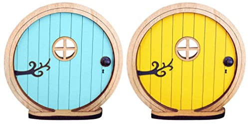 Happyyami 2stücke Miniatur Feentür Aus Holz Märchenhafte Garten Deko Für Innen Und Außen Geeignet Für Feengärten Baumstümpfe Und Landschaftsgestaltung Feine Verarbeitung Lebendige