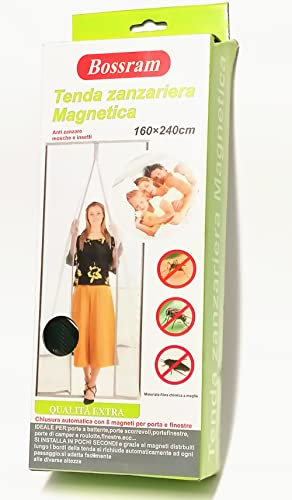 Bossram Tenda Zanzariera Magnetico per Porta Finestra 160 x 240 cm Colore Nero- Chiusura Automatico con 8 magneti