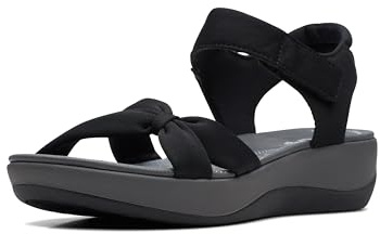 Clarks Women's Arla Shore Flat Sandal, Black Textile, 8.5 Medium US