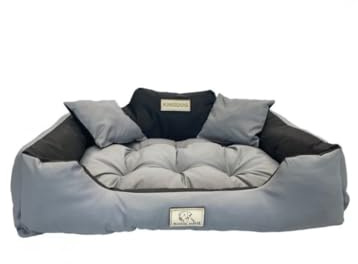 KingDog Hunde- und Katzenbett mit Zwei Kissen Hundekissen Hundekorb Haustierbett Waschbar Wasserdichtes PVC-Material (XL 115x95cm, Dunkelgrau)