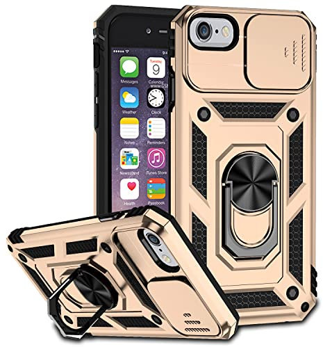 Hitaoyou iPhone SE 2022 Case, iPhone se 2020/8/7 case with Camera Cover Slim Fit Hard Case with 360°Ring Holder Kickstand Magnetic Car Mount Supported Protective Girls Women case for iPhone 8/7 Gold