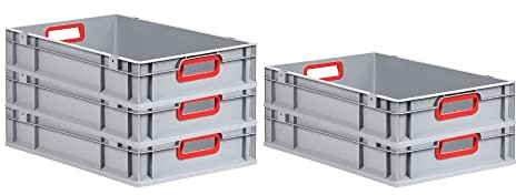 PROREGAL SuperSparSet 5x Eurobox NextGen Color | HxBxT 12x40x60cm | 23 Liter | Griffe rot offen | Glatter Boden | Eurobehälter, Transportbox, Transportbehälter, Stapelbehälter