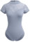 IDOPIP Damen Rollkragen Ballett Tanz Leotard Floral Spitze Kurzarm Rückenfrei Athletic Gymnastik Trikot mit Abnehmbarer Gepolsterter Tanzkleidung, grau, 46
