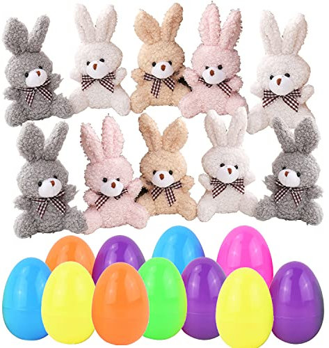 liuer Ostereier Plastik, 10PCS Ostereier mit Hase Plüschtier,Ostereier zum Befüllen Stofftier Hase,Kaninchen Kuscheltier Ostern Dekoration Ostern Partyzubehör Geschenk für Kinder (A)