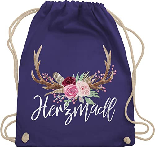 Turnbeutel Rucksack - Kompatibel mit Oktoberfest Tasche - Herzmadl - Unisize - Lila - mitbringsel aus bayern trachtenrucksack bayrische madl beutel trachtentaschen bayrisch hirsch stoffrucksack