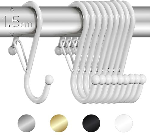 Blau Marité 10 Ganci a forma di S con sistema Anticaduta. Modello ROYAL. Aiuta nell'organizzazione della casa. (Bianco, Piccolo 6,5cm (Barre<1,5cm diametro))