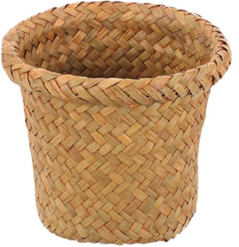 Cabilock Geflochtener Papierkorb Rattan Mülleimer Stroh Abfalleimer Papierkorb Abfallbehälter Pflanzkorb Aufbewahrungskorb Organizer für Zuhause Küche Büro Badezimmer Wohnzimmer