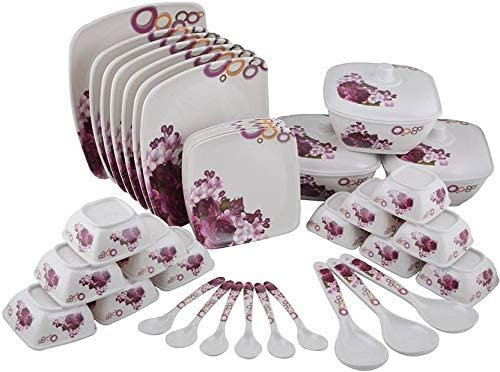 Melamine Dinner Set Melamine Dinner Set - 40 Pieces, White & Purple