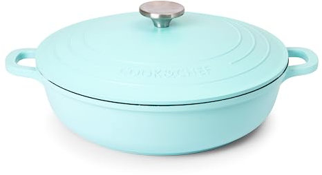Casserole Dishes with Lid Oven Proof – Non Stick Shallow Dutch Oven – Induction Cooking Pot – Oven Safe Aluminium Stockpot – 3.9L, 28cm, Teal – by Nuovva