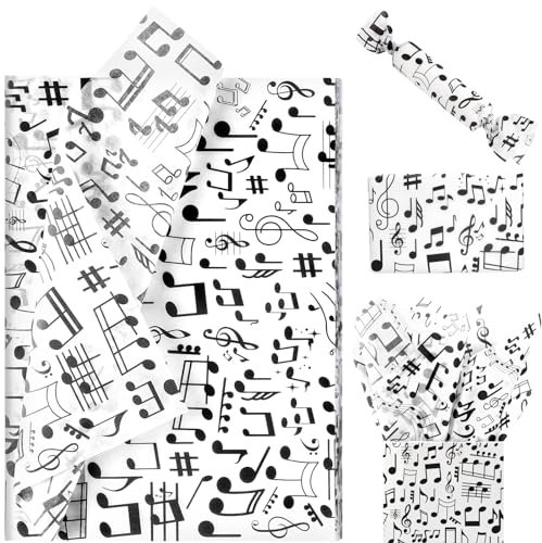 Seidenpapier mit Musiknoten, 50 x 35,6 cm, Musik-Design, Geschenkverpackung, Seidenpapier für Geburtstag, Babyparty, Hochzeit, Weihnachten, Musik, Konzert, 50er-Jahre-Motto-Party, Bastelarbeiten, 100