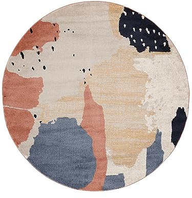 RugVista, Bel Air, Teppich, Ø 200 cm, Rund, Kurzflor, Modern, Oeko-TEX Standard 100, Wohnzimmer, Schlafzimmer, Esszimmer/Küche, Flur, Büro, Maschinenwaschbar bis 30 Grad, Blau/Beige