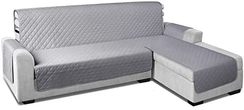 TAOCOCO Chaiselongue Sofabezug L Form, Wasserdichter Stretch Sofa überzug, Sofaschoner rutschfest, Möbelschutz, Haustier, Kinderfreundlich – Rechts 240 cm – Hellgrau