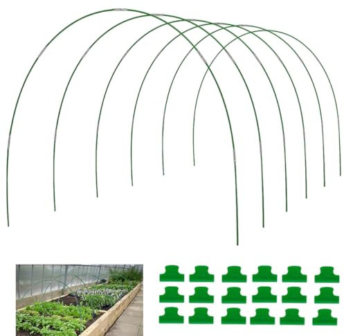 CEDOCSH Greenhouse Hoops for Raised Beds, 8ft Grow Tunnel, 6 Sets Garden Hoops, Rustproof Plastic Coated Steel Support Frame Hoops, Green