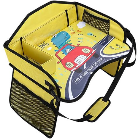 Kwak's Escritorio de regazo para niños, bandeja de viaje para niños, adecuada para coches, cochecitos, sillas infantiles y más accesorios esenciales de viaje por carretera (amarillo)