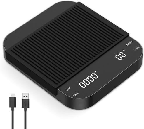 Brifit Balance de Cuisine, Balance à Café 3kg/0.1g, Balance à Espresso, Balances Alimentaires de Précision, USB, Coffee Scale avec Minuteur, Affichage LED, Fonction Tare, Arrêt Automatique