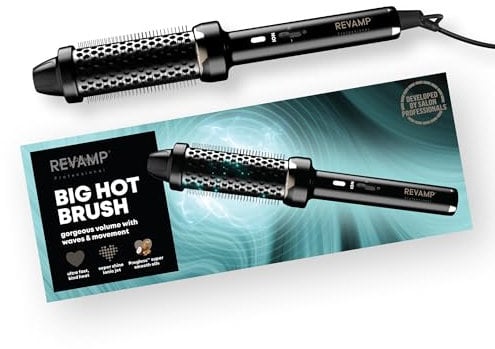 REVAMP Big Hot Brush-Round Thermal Brush Styler for Volume, Smoothness, Shine, Ultra Fast Heat, Nourishing Super Smooth Oils, Ergonomic Design, Ionic Jet Technology, for All Hair Types, Black