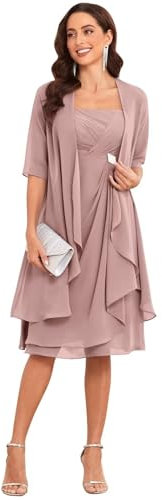 Lot de 2 robes de mère de la mariée en mousseline de soie à manches courtes avec veste, Dusty Rose., 50 plus