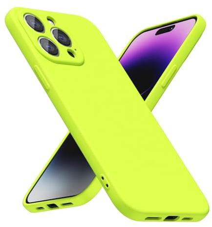 LoeoeL for iPhone 14 Pro Max Phone Case Silicone, Fluorescent Neon Lime Green Bright Color Matte TPU, Minimalist Ultra Thin Slim Soft Rubber Gel Girly Cute Case for Women Men, Camera Cover Protection