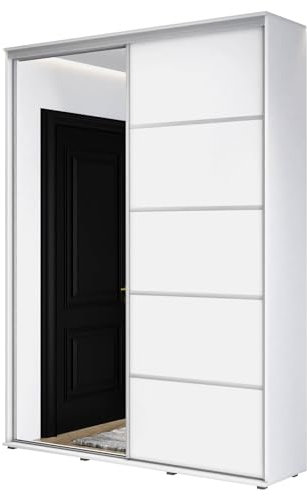 Meble Slupia - Garderobenschrank - Kleiderschrank mit Spiegel und Schiebetüren - B 180 x H 242 x T 45 cm - Kleider Schrank Schlafzimmer, Jugendzimmer, Flur - mit Kleiderstange - ZUZA ALU Weiß