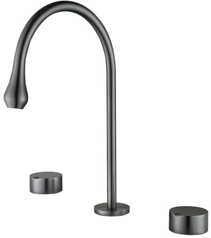 Armatur Waschbecken 3 Loch Schwanenhals Waschtischarmatur Bad 2 Hand,grau