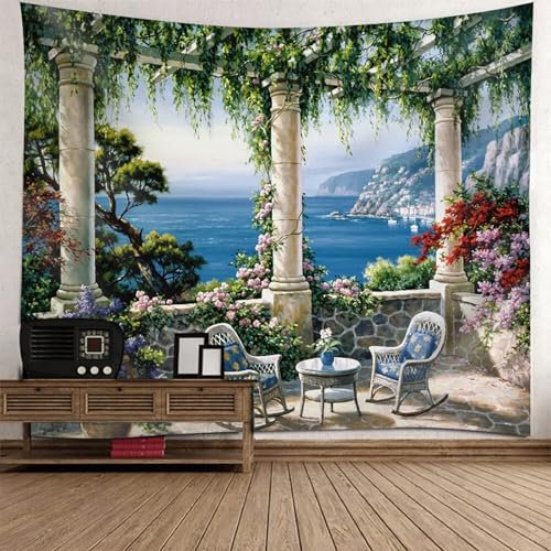 AMDXD Wandteppiche 200x200cm, Natur Landschaft Wandteppich Terrasse Design Muster Wandtuch Multicolor in Polyester, Wandtücher für Wohnzimmer Schlafzimmer Wohnheim Wanddeko
