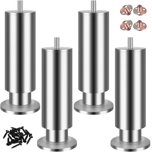 SHUIOG 4 Stück Möbelfüße Edelstahl Möbelbeine Metall, Verstellbar Tischbeine Höhenverstellbar Runde Beine Möbelfüß Tisch Bett Schrank Sofa Beine Ersatzkabinettfüße. (M8, 10cm)