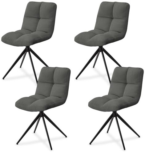 Juskys Drehstuhl Dallas Cord 4er Set - Esszimmerstühle, drehbar, Cord Bezug, Stuhl 120 kg belastbar, Stühle, Esszimmer, Esszimmerstuhl - Hellgrau