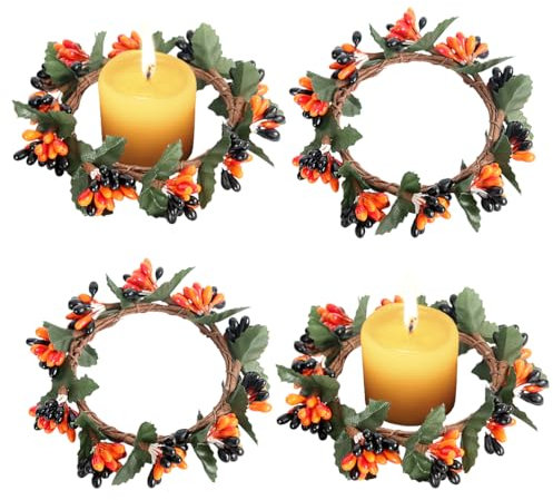 Koonafy Weihnachts Kerzenringe, 6cm Perlen Kerzenring Kranz künstlichen Blumen Perlakzenten Kerzen Mini Blumenkranz für Hochzeit, Tafelaufsatz, Weihnachten, Tischdekoration (Beeren)
