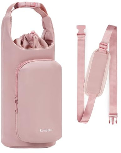 Ceneda Water Bottle Carrier Bag with Phone Pocket 32oz 40oz Tumbler Insulated Water Bottle Holder with Adjustable Shoulder Strap Carrier Sling Bag (Pink)