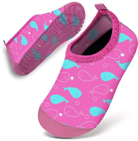 Water Shoes Toddler Kids Baby Infant Girls Beach Shoes Swim Shoes Barefoot Aqua Socks Non-Slip for Swmming Pool Water Park(Pink Whale,22/23)