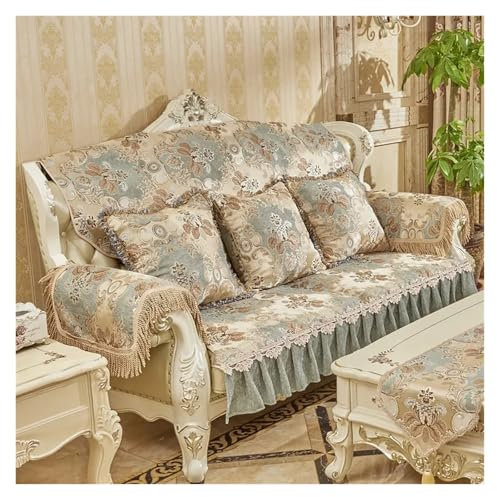 SUBLXPoten Sofa überzug Retro Spitze Abdeckungen for Sofas Floral Leder Couch Slipcover Sessel Abdeckung(Blue,Seat cover-90x120cm)