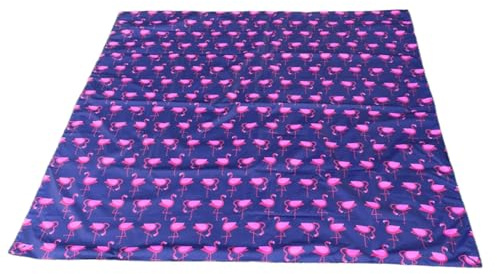 BundleBean - Compact Waterproof Picnic Blanket Navy/Pink Flamingoes – Large 140cm – Packable, Washable Outdoor Mat with Drawstring Sack and Ripstop Bottom – Ideal for Travel, Toddlers, Changing Mat