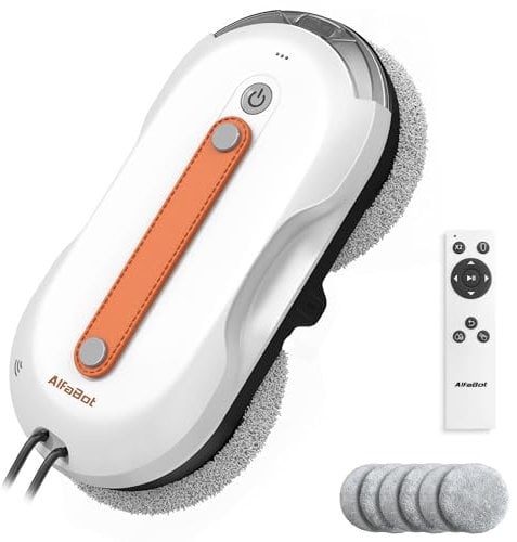 AlfaBot X7Pro Window Cleaner Robot with Dual Spray, 60ML Water Tank, 3980PA Suction, Auto Path Mapping Window Cleaner for High-Rise Windows (Indoor/Outdoor) - Streak-Free Tech & Safety Cord