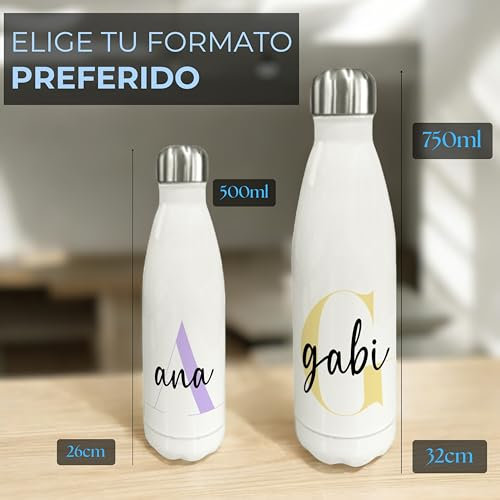 Bouteille de nom personnalisée. Bouteille thermique 500ml. Bouteille d'eau personnalisée en acier inoxydable. Thermos personnalisés. Cadeau père. Cantine Thermale Personnalisée 500ml et 750ml.