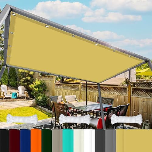 Telo Copertura Pergolato 7 x 7 m Impermeabile Rete Telo Ombra Tenda in Poliestere Pes con Protezione Antivento e UV Adatte per Piscina Feste e Spazi Esterni, Giallo sabbia