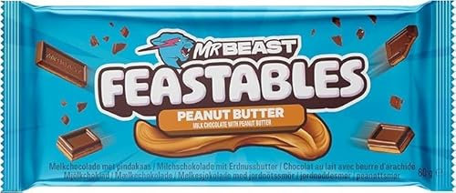 Peanut Butter - 1 pièce - Barre de chocolat au lait - Dégustation gourmande et intense - Super idée de cadeau, fêtes, anniversaire - Compatible avec Feastables - 60g