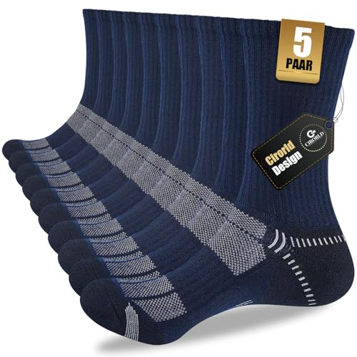 Cirorld Socken Herren, 5 Paar, Gepolsterte Arbeitssocken Wandersocken | Atmungsaktive Sportsocken mit Mesh, Frottee-Polsterung Laufsocken, Verstärkter Ferse und Spitze Tennissocken