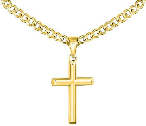 Esrael Gold Kreuz Kette Herren Goldkette Herren 5mm Kubanische Halskette Männer with Cross Edelstahl Kreuzkette Kreuz Kette Männer Schmuck Geschenke 18 Zoll