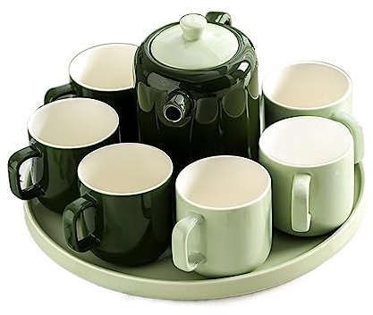 Dh2yjnbf3 Wasserkaraffe Wasser Tasse Tee-Set Haushalt Kreative Set Tasse Keramik Wasser Set Tee Tasse Wohnzimmer Familie Tasse Wasserkrug(Green)