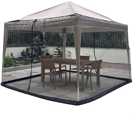 JGmotorfi Sichtschutz aus Netzstoff mit wasserbefüllbarem Boden, 300 x 300 cm, für Gartenpavillon, Sonnenschutz (schwarz)