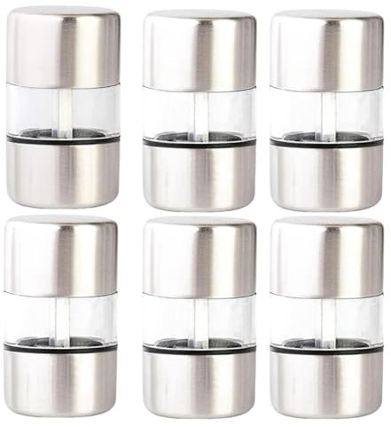 6 Pcs Set Stainless Steel Pepper Salt Mill Manual Pepper Grinder Salt and Pepper Mills for Camping Travel Cooking Spice Grinder
