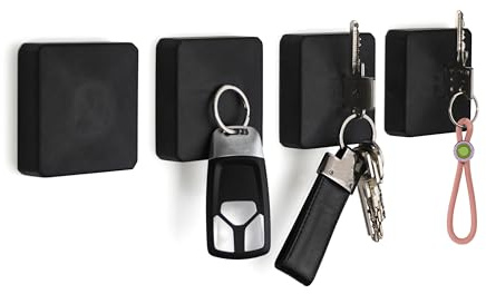 betonklar Magnetische Schlüsselhalter aus Beton, ohne Bohren, fest Klebend, Schlüsselboard & Schlüsselbrett modern für Flur, Schlafzimmer und Küche (Schwarz, 4er Set)
