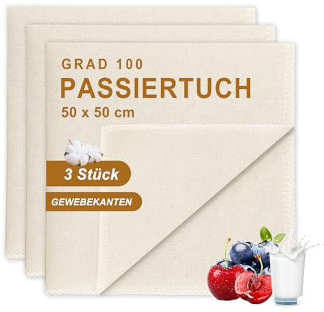 Quelcc 3 Stück Passiertuch, 50 x 50 cm Käsetuch Waschbare Mulltücher, Abseihtuch Wiederverwendbar zum Sieben von Saft Käse Tee Nussmilch Suppe Joghurt Tofu