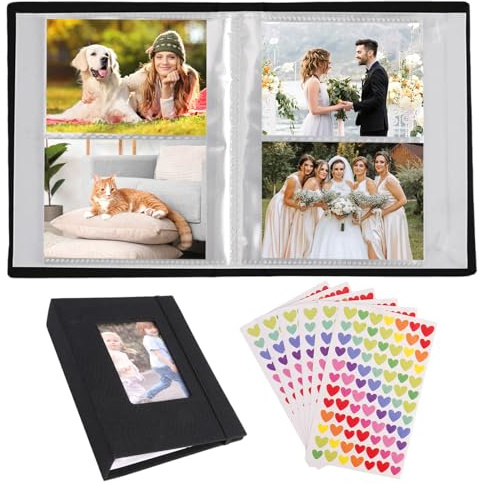 Fotoalbum Einsteckalbum 10 x 15 cm, Fotoalbum Klein mit Fenster, Schwarz Leinen Cover Photo Album mit Bindeband, 26 Blatt / 52 Seiten /104 Fotos, Geschenke für Hochzeit Paare Baby Familie Geburtstag